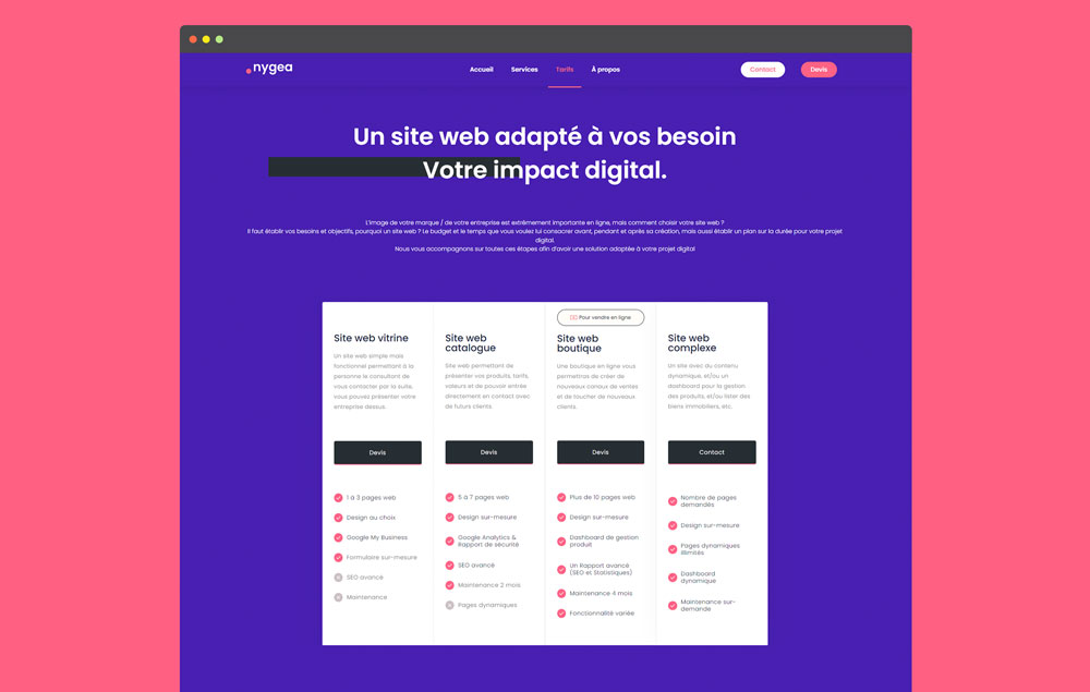 Mockup du design du site